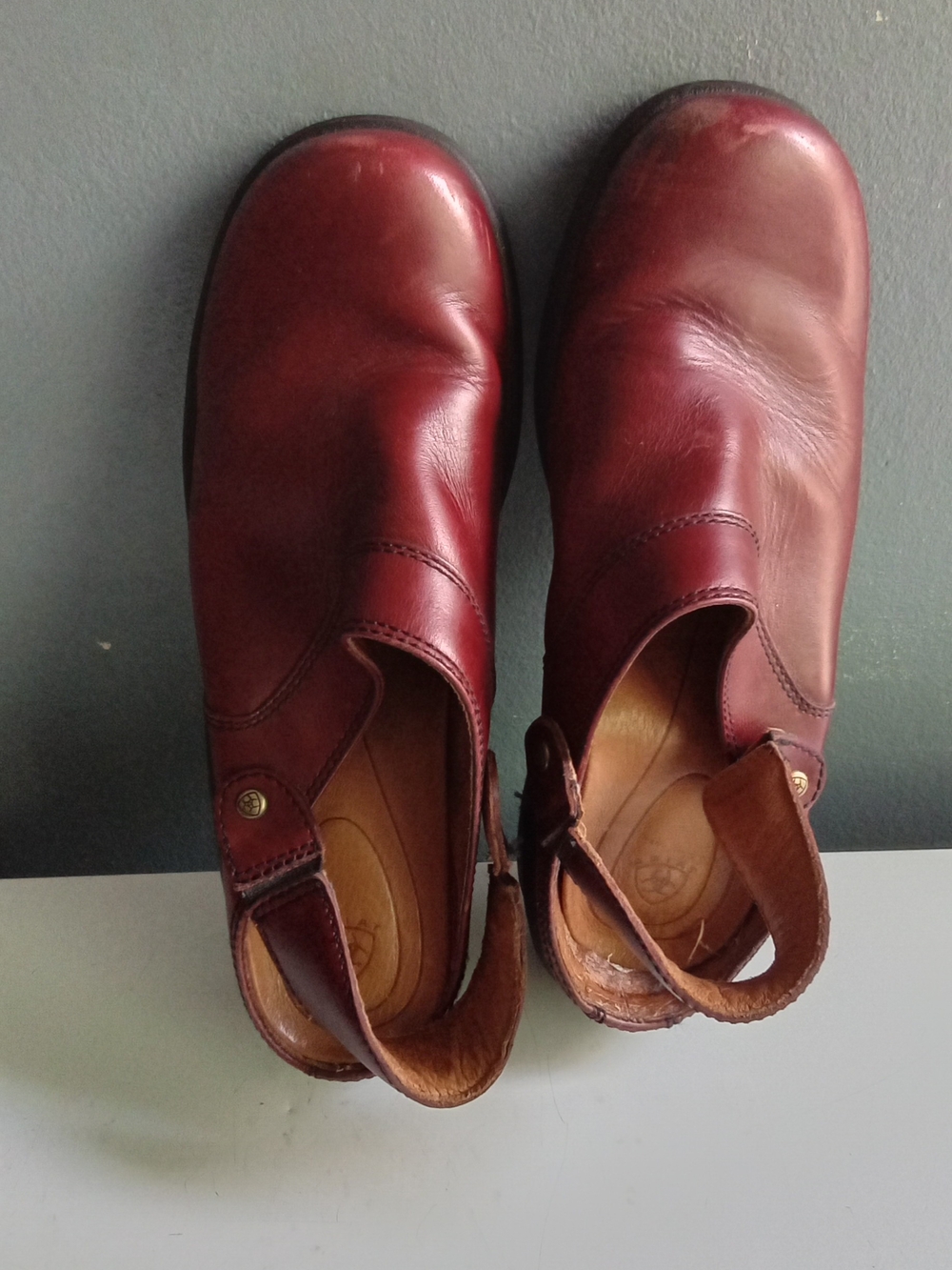 Ariat Womens Burgundy Leather Clogs Mules Round Toe Slip On Shoes Oxblood Red
